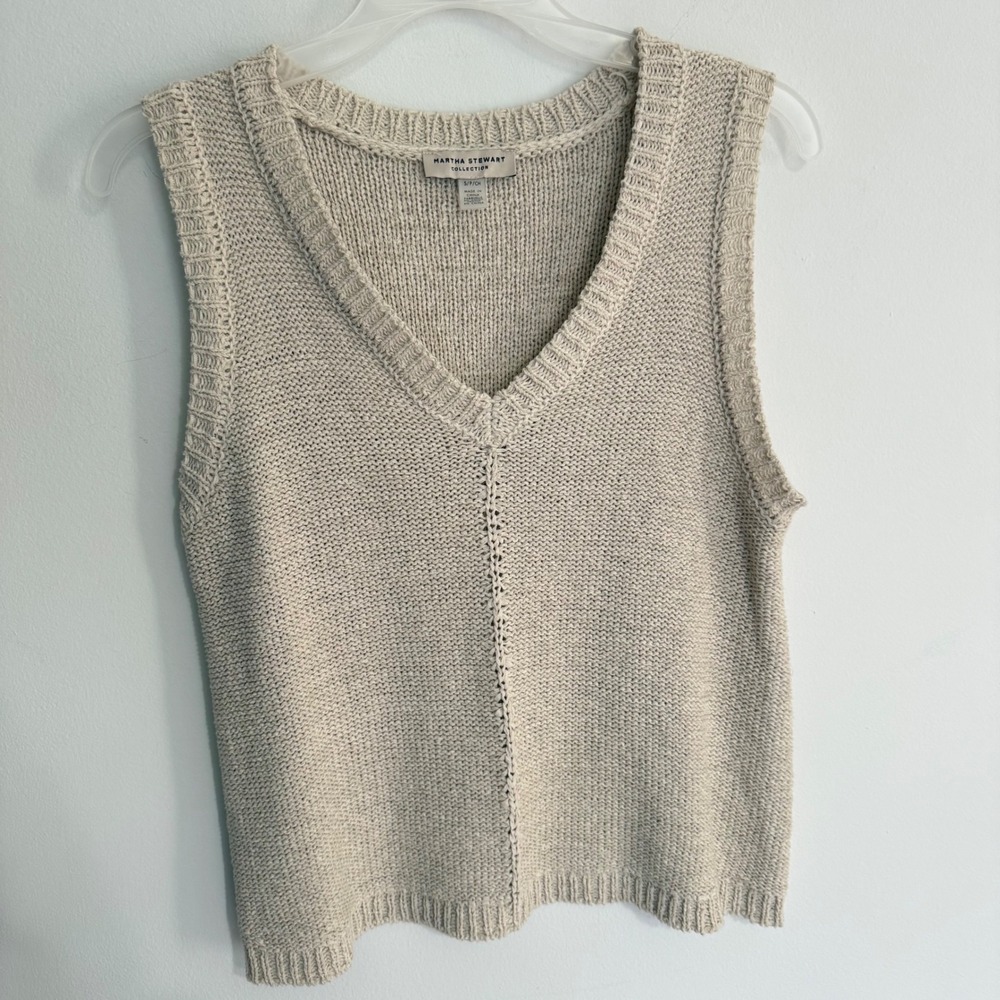 H4 Martha Stewart Collection Oatmeal Beige Knit V-Neck Sweater Vest Sleeveless S - Picture 2 of 5